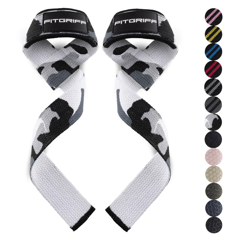 FitgriffÂ® Lifting Wrist Straps for Weightlifting, Gym, Deadlift, Workout (Made of Premium Cotton & Padded) - Men & Women (Standard, Grey-Camo) - Image 1